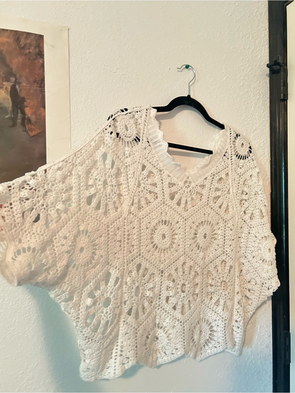 Women's Crochet Openwork V-Neck Tunic Top ā Ivory